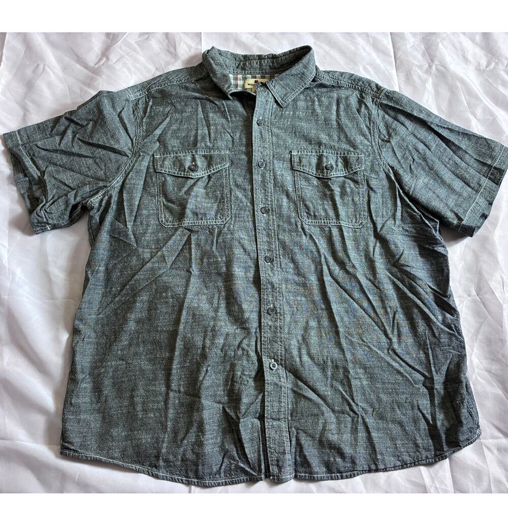 Woolrich Shirt Men's XXL Gray Chambray Plaid Lined Button Up